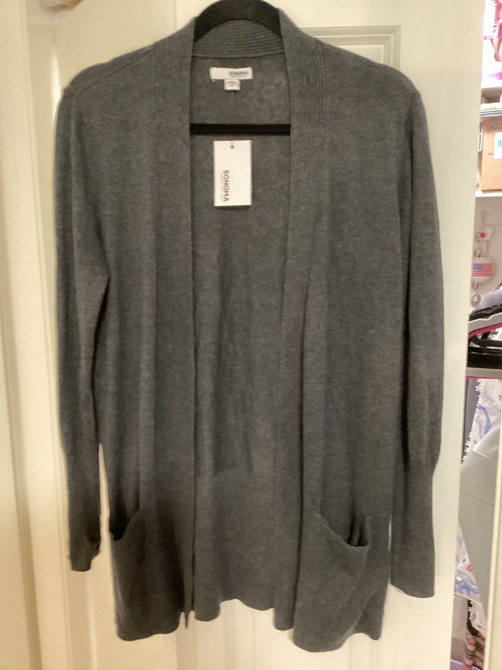 NWT Sonoma Charcoal Gray Knit Open Cardigan Size Medium